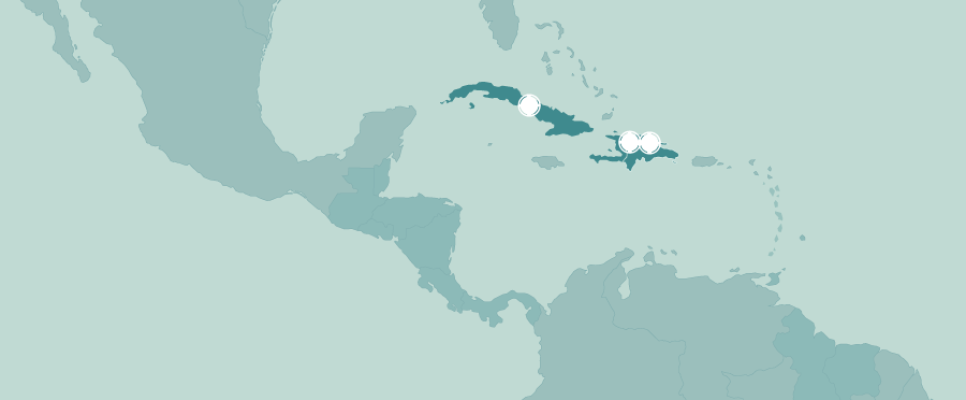 Mapa Centroamérica y el Caribe con Cuba, República Dominicana y Haití resaltados